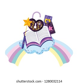 mystical padlock with heart shape and book in rainbow