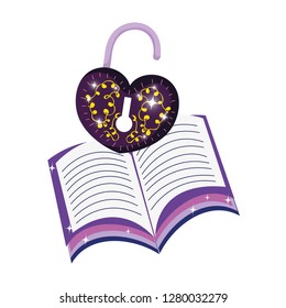 mystical padlock with heart shape and book