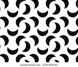 Patrón místico. Boho luna y estrellas. Fondo blanco aislado. Ilustración vectorial.