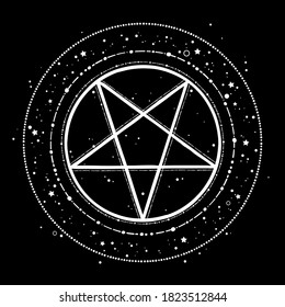 Mystical Pentagram And Round Frame Of Stars