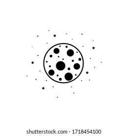Mystical planet with stars and moon. Stars, constellations, moon. Hand drawn astrology symbol. For print for T-shirts and bags, decor element. Mystical and magical, astrology illustration.