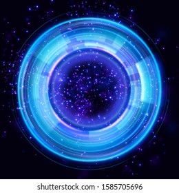 Mystical portal. Glow ring. Magic neon ball. Abstract glowing circles on black background. Magic circle light effects. Illustration isolated on dark background. Vector. Eps10