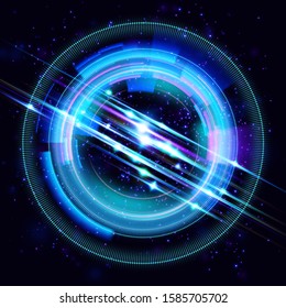Mystical portal. Glow ring. Magic neon ball. Abstract glowing circles on black background. Magic circle light effects. Illustration isolated on dark background. Vector. Eps10