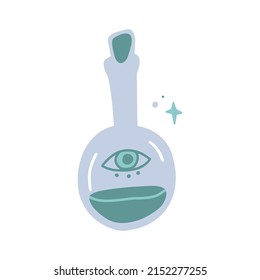 Mystical potion bottle, hand drawn doodle minimalistic mysterious object.