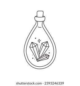Mystical potion bottle, hand drawn doodle minimalistic mysterious object.