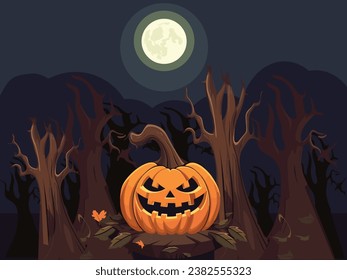 Mystical Pumpkin - Haunted Forest Under Moonlight Halloween