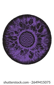 Mystical Purple Eye with Concentric Spirals Design Element Vector