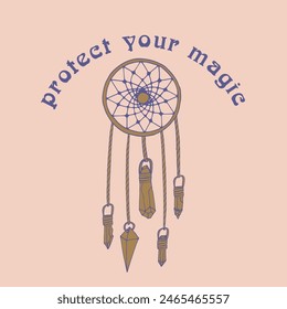 Mystical quote Protect your Magic with dream catcher. Spiritual social media post template