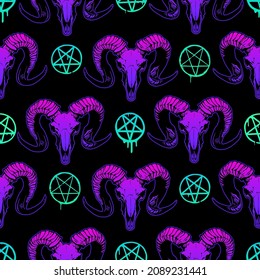 Mystical ram skull seamless pattern