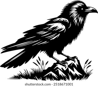 Mystical Raven Silhouette Vector Art - Ideal for Gothic and Dark-Themed Design Projects