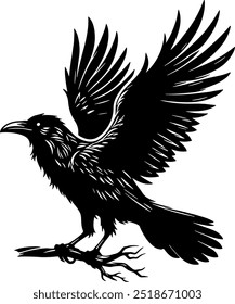 Mystical Raven Silhouette Vector Art - Ideal for Gothic and Dark-Themed Design Projects