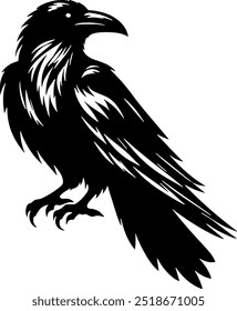 Mystical Raven Silhouette Vector Art - Ideal for Gothic and Dark-Themed Design Projects