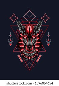 Mystical red anubis with sacred geometry pattern