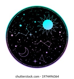 mystical round composition with moon and sun