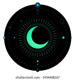 mystical round neon frame with moon