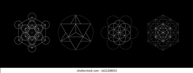 Mystical sacred geometry vector symbos set. Spirituality, harmony concept