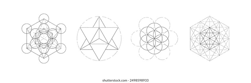 Mystical sacred geometry vector symbos set. Spirituality, harmony