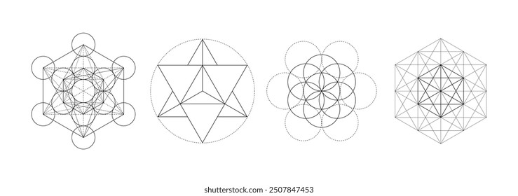 Mystical sacred geometry vector symbos set. Spirituality, harmony