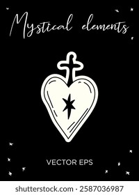 Mystical Sacred Heart Vector line art. Perfect for tattoos, prints, branding, and spiritual designs.