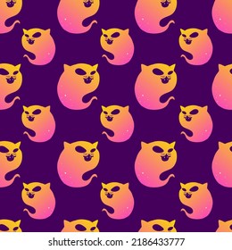 Mystical seamless pattern with cartoon shiny cats. Magic characters of cats with stars. Esoteric neon wallpaper.
Cute cats with wings for printing on fabric. Vector