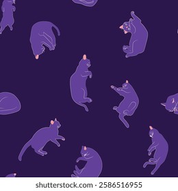 Mystical seamless pattern of cats in boho style, silhouette collection. Witchcraft and magic. Esotericism and mysticism, occultism. Cartoon flat vector illustrations, isolated