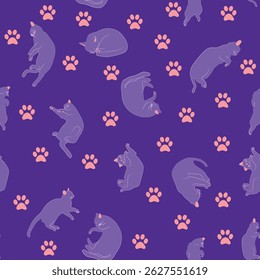 Mystische nahtlose Muster von Katzen im Boho Stil, Silhouette Kollektion. Esoterik und Mystik, Okkultismus. Cartoon, flache Vektorgrafiken, einzeln