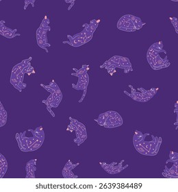 Mystical seamless pattern of cats in boho style, silhouette collection. Witchcraft and magic. Esotericism and mysticism, occultism. Cartoon flat vector illustrations, isolated