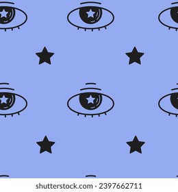 Mystical seamless pattern with eye and star. Modern psychedelic endless background in doodle style. Abstract magical design. Esoteric and occult repeat vector illustration.