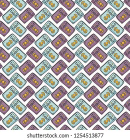 Mystical Seamless Vector Pattern of Set of Tarot Cards. Spiritual Symbols Illustration for Oracle Reading Meditation. Mindful for Spiritual Insight. Witchy Ritual Background in Lilac Purple Teal Blue