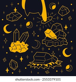 Mystical set of different stones color. Outline illustration.