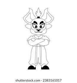 Mystical Shaolin warrior in the form of a Chinese dragon cartoon character. Coloring style
