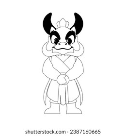 Mystical Shaolin warrior in the form of a Chinese dragon cartoon character. Coloring style