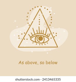 Mystical sign with motivational inscription. Magic card in gold color. Illustration for astrology, tattoos, tarot. Fortune telling.