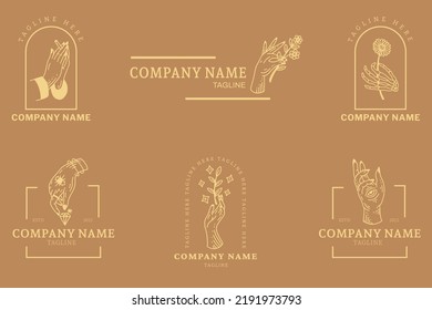 Mystical Simple Orange Minimalist Symbol Logo Collection Pastel Brown Style Background.