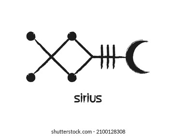 Mystical Sirius Star Symbol Astrology Alphabet Sign, Canis Major Hieroglyphic Kabbalistic Symbols, Black Tattoo Paint Brush Style Icon, Vector Illustration Isolated On White Background