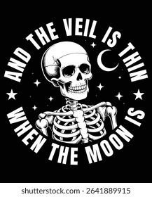 Mystical Skeleton Art - Thin Veil, Moon And Stars Gothic Illustration