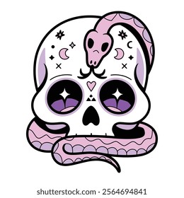 Mystical Skull with Pink Snake Illustration	