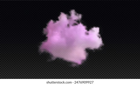 Efecto Smog místico. Ilustración vectorial de una nube rosa sobre un fondo negro aislado. Abstractas diseño de niebla esponjosa con brillo misterioso para Elementos de juego mágicos.