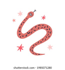 Mystical snake drawing. Hand drawn vector illustration for poster, t shirt, decoration. Halloween magic concept.