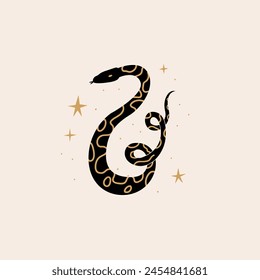 Mystical snake vector illustration. Silhouette logo of serpent. Boho esoteric clipart