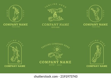 Mystical Soft Green Simple Minimalist Symbol Logo Collection Green Pastel Style Background.