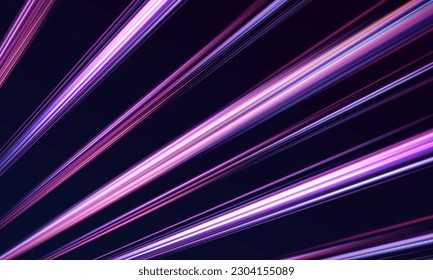 Mystical speed stripes, glitter effect. Shine of cosmic rays. Neon lines of speed and fast wind. Glow effect, powerful energy.	