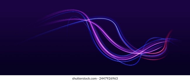 Mystical speed stripes, glitter effect. Neon lines of speed and fast wind. Glow effect, powerful energy. cyber futuristic divider border, purple and blue laser beam isolated. Glow effect, energy.	
