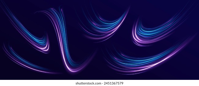 Mystical speed stripes, glitter effect. Neon lines of speed and fast wind. Glow effect, powerful energy. cyber futuristic divider border, purple and blue laser beam isolated. Glow effect, energy.	
