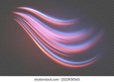 Mystical speed stripes, glitter effect. The sparkle of cosmic rays. Neon lines of speed and fast wind.On a transparent background.