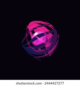 Mystical sphere. Vector illustration of a magic ball in pink color. Fantastic glowing element perfect for game graphics design on isolated black background.
