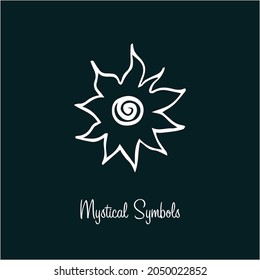 Mystical spiritual symbol sun spiral, style old school, tattoo, icon, sign. Magic esoterica talisman element. Vector illustration