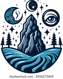 Mystical Stone, Rock, Vector, Illustration, moon, tshirt