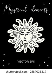 Mystical Sun Element Vector line art. Perfect for tattoos, prints, branding, and spiritual designs.