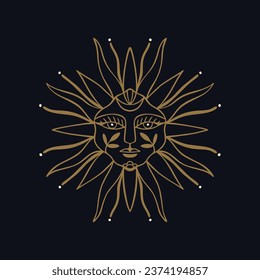Mystical Sun Face Line Art